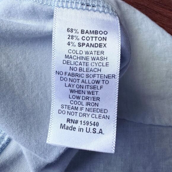 Lisa Bayne Short Sleeve Top Bamboo Cotton Baby Blue Designer Casual Luxury Sz S - Picture 12 of 15